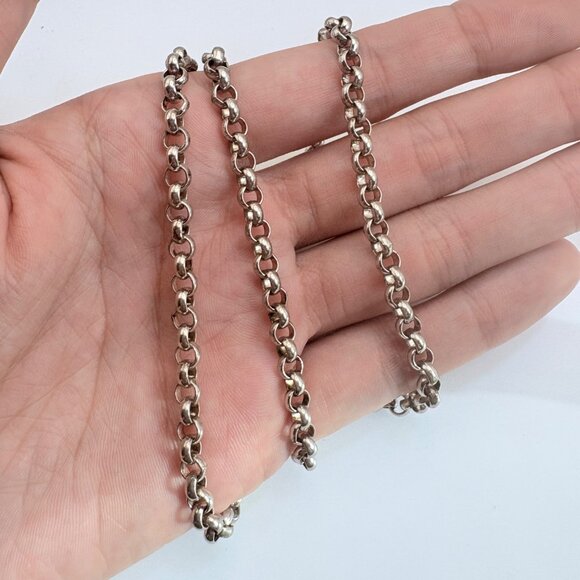 VTG Sterling Silver 925 Round Link Chain Necklace Lobster Clasp Size 24" Length - Picture 3 of 10
